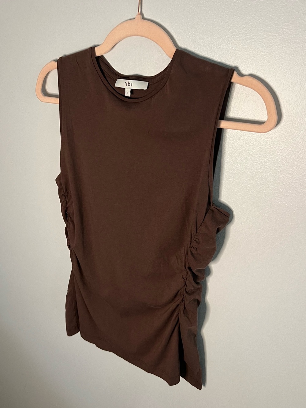 Tibi Brown Cotton Ruched Side Tank